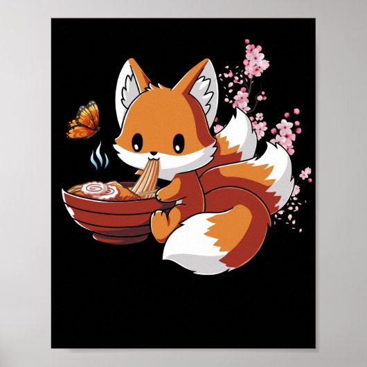 Fox Eating Ramen Ramen Noodle Lovers Fox Poster (Voorkant)