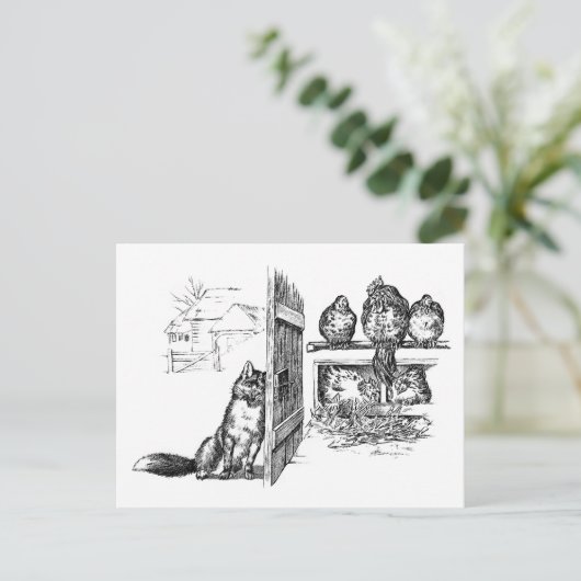 Fox Eavesdrop op kippen Briefkaart (Staand voorkant)