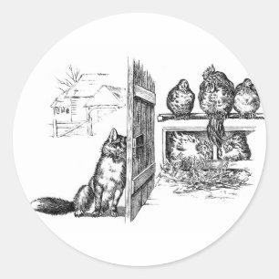 Fox Eavesdrop op kippen Ronde Sticker
