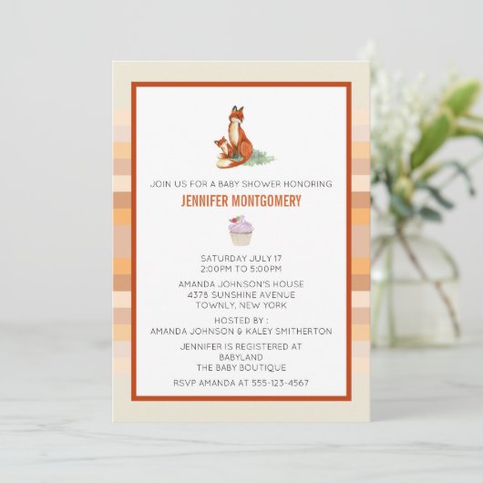 Fox en Baby Baby shower ter illustratie van Waterv Kaart (Staand voorkant)