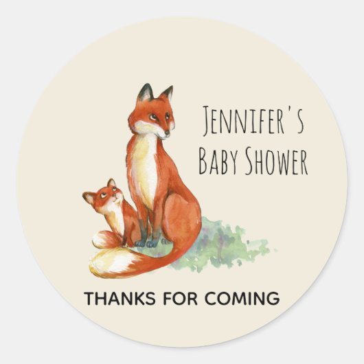 Fox en Baby Baby shower ter illustratie van Waterv Ronde Sticker (Voorkant)