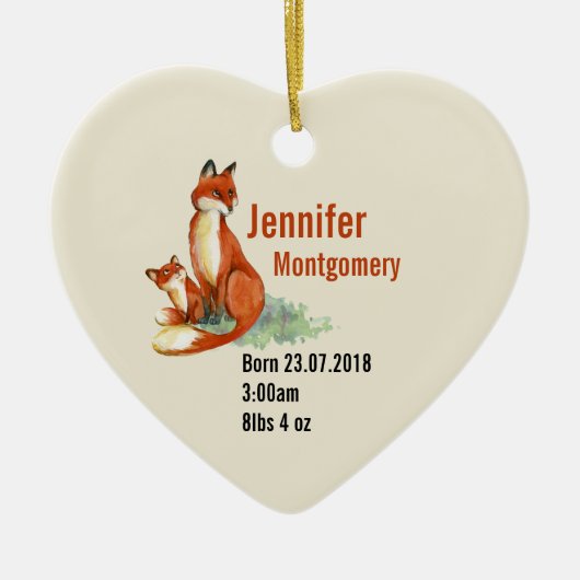 Fox en Baby Waterverf Illustratie Baby Geboorte Keramisch Ornament (Voorkant)