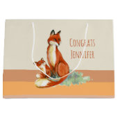Fox en Baby Waterverf Illustratie Gefeliciteerd Groot Cadeauzakje (Voorkant)