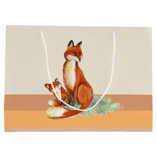 Fox en Baby Waterverf Illustratie Gefeliciteerd Groot Cadeauzakje (Achterkant)