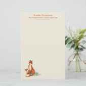 Fox en Baby Waterverf Illustratie Gepersonaliseerd Briefpapier (Staand voorkant)