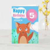 Fox en ballon Kinder Aangepaste verjaardag Elke le Kaart (Gele Bloem)