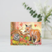 Fox en Ferret in Autumn Leaves Briefkaart (Staand voorkant)