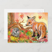 Fox en Ferret in Autumn Leaves Briefkaart (Voorkant / Achterkant)
