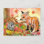 Fox en Ferret in Autumn Leaves Briefkaart (Voorkant)