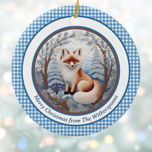 Fox en Gingham Charmante gepersonaliseerde kerst Keramisch Ornament