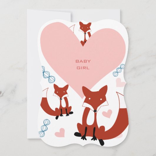 Fox en hart Babymeisje Shower-uitnodigingen Kaart (Achterkant)