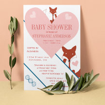 Fox en hart Babymeisje Shower-uitnodigingen