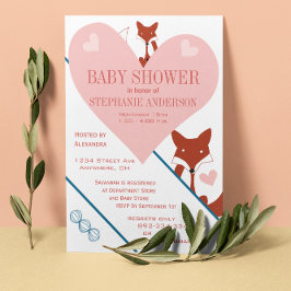 Fox en hart Babymeisje Shower-uitnodigingen Kaart