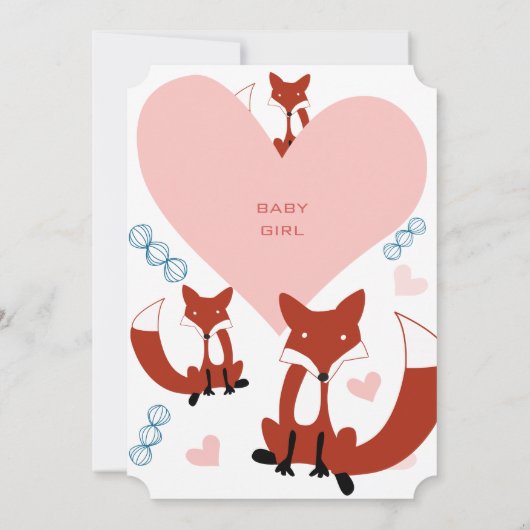 Fox en hart Babymeisje Shower-uitnodigingen Kaart (Achterkant)