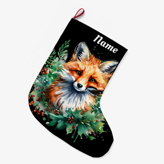 Fox en Holly met rode bessen Grote Kerstsok (Voorkant (Hangend))