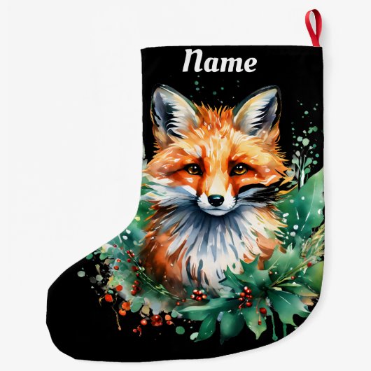 Fox en Holly met rode bessen Grote Kerstsok (Achterkant)