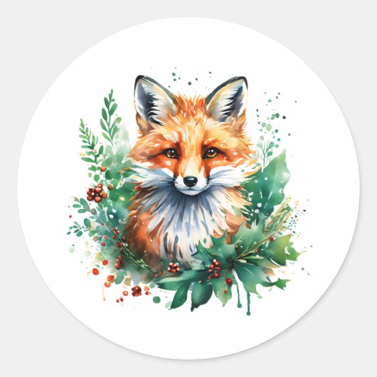 Fox en Holly met rode bessen Ronde Sticker (Voorkant)
