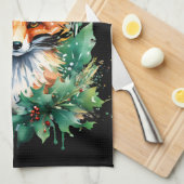 Fox en Holly met rode bessen Theedoek (Quarter Fold)