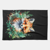 Fox en Holly met rode bessen Theedoek (Horizontaal)