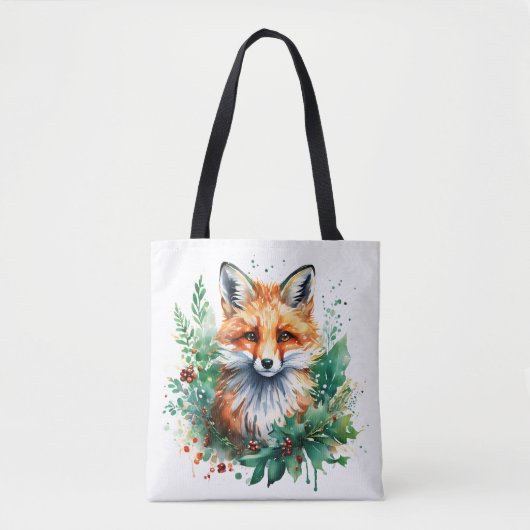 Fox en Holly met rode bessen Tote Bag (Voorkant)