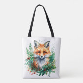 Fox en Holly met rode bessen Tote Bag (Achterkant)