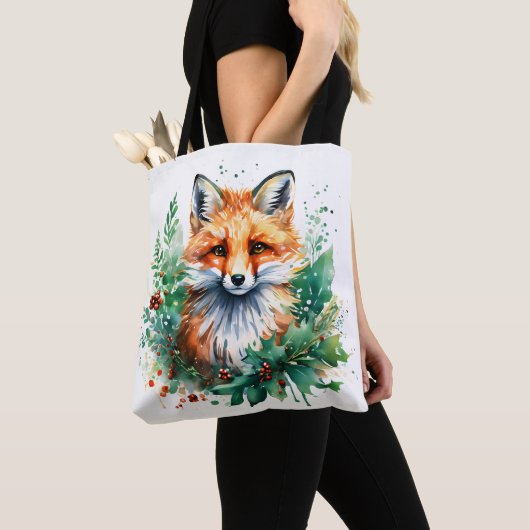 Fox en Holly met rode bessen Tote Bag (Dichtbij)