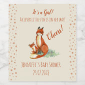 Fox en Kind Waterverf Tekening Baby shower Wijn Etiket (Enkel label)