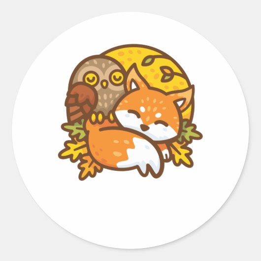 Fox en Owl Ronde Sticker (Voorkant)