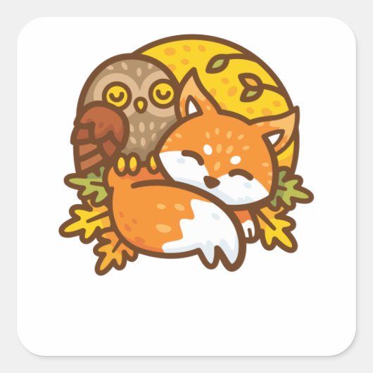 Fox en Owl Vierkante Sticker (Voorkant)