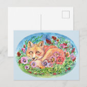 Fox en pansies briefkaart (Voorkant / Achterkant)