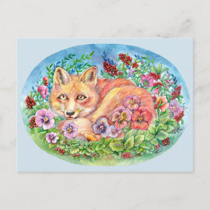 Fox en pansies briefkaart
