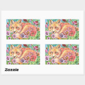 Fox en pansies rechthoekige sticker (Vel)