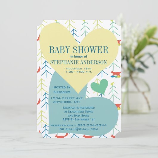 Fox en pine Tree Baby Boy Shower-uitvindingen Kaart (Staand voorkant)