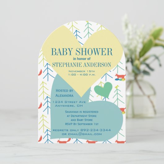 Fox en pine Tree Baby Boy Shower-uitvindingen Kaart (Staand voorkant)