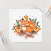Fox en pompoenen thanksgiving kaart (Voorkant / Achterkant in situ)