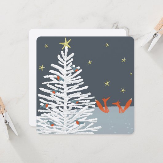 Fox en robin kerstkaart kaart (Voorkant / Achterkant in situ)