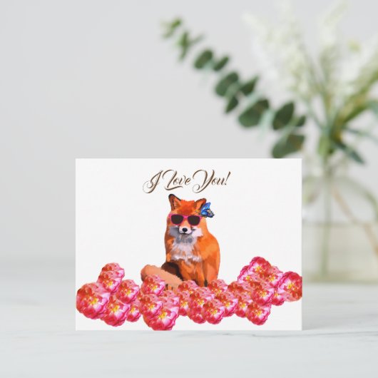Fox en Rozen Funny Art Custom Briefkaart (Staand voorkant)