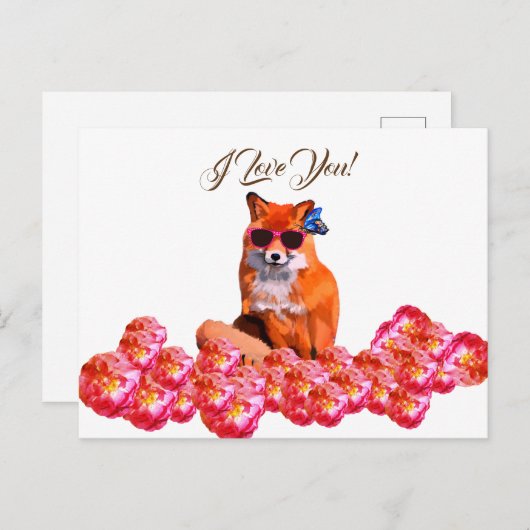 Fox en Rozen Funny Art Custom Briefkaart (Voorkant / Achterkant)