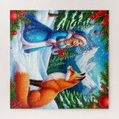 Fox en Snow Maiden in de winterse woudscene Legpuzzel (Horizontaal)