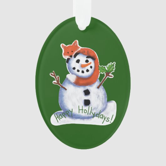 Fox en Snowman Friends Kerstmis Ornament (voorkant)