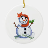 Fox en Snowman Happy Hollydays! Keramisch Ornament (Voorkant)