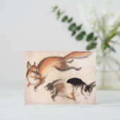 Fox en twee hazen,  Japanse schilderkunst Briefkaart (Staand voorkant)