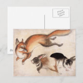 Fox en twee hazen,  Japanse schilderkunst Briefkaart (Voorkant / Achterkant)