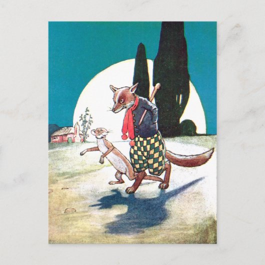 Fox en Weasel onder de volle maan Briefkaart (Voorkant)