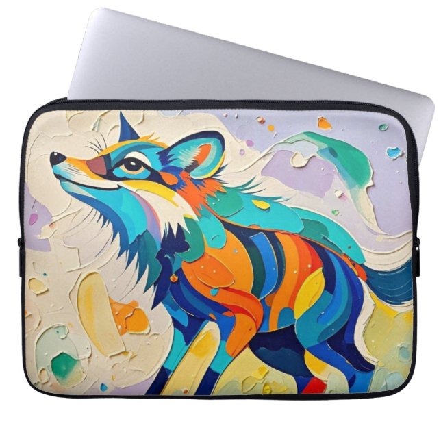 Fox Expressive abstracte dierlijke kunst ontwerp Laptop Sleeve (Voorkant)