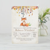 Fox Fall Leaves Pumpkin Baby shower Invitation Kaart (Staand voorkant)