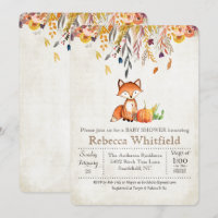 Fox Fall Leaves Pumpkin Baby shower Invitation