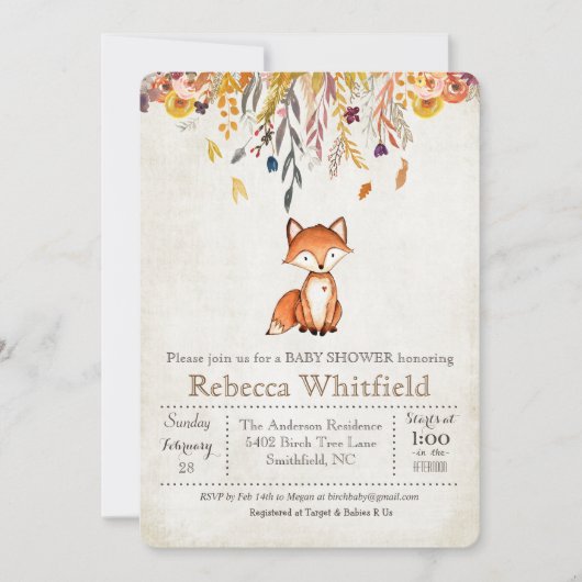 Fox Fall verlaat Pumpkin Baby shower Invitation Kaart (Voorkant)