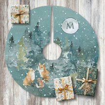 Fox Familie Bos Vollemaan Sneeuwval Monogram