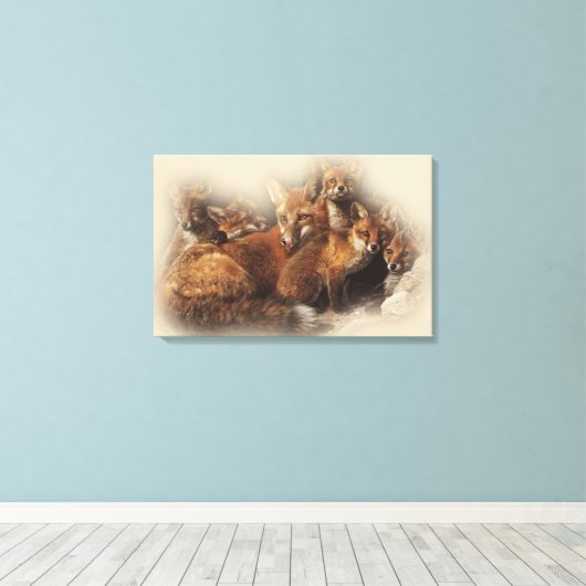 Fox familie canvas afdruk (Insitu (Houten vloer))